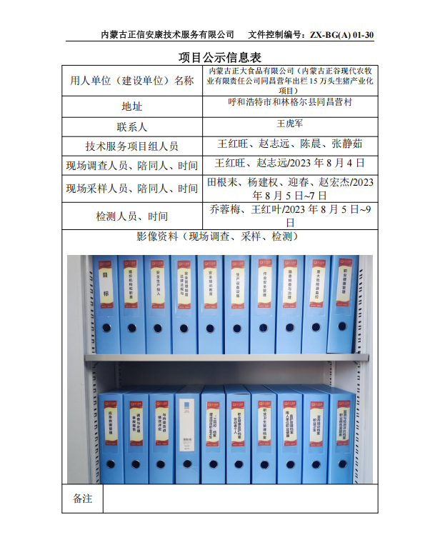 內(nèi)蒙古正大食品有限公司（內(nèi)蒙古正谷現(xiàn)代農(nóng)牧 業(yè)有限責(zé)任公司同昌營年出欄 15 萬頭生豬產(chǎn)業(yè)化 項(xiàng)目）控評(píng)